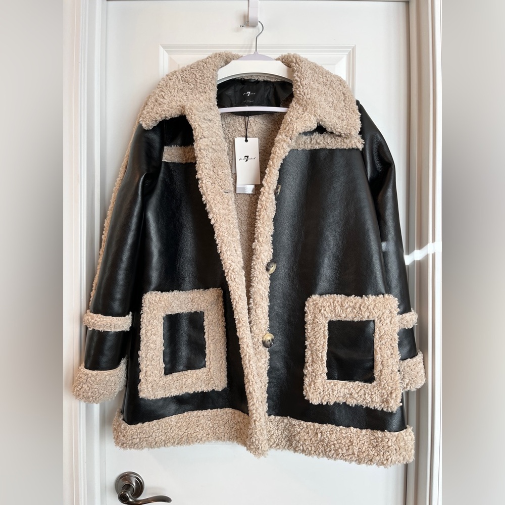 NWT 7 For All Mankind Faux Sherpa Faux Leather Jacket - Picture 6 of 10
